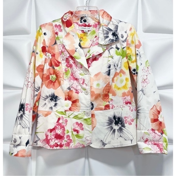 Coldwater Creek Sz PS Spring Floral Print Blazer Jacket Peplum Stretch Womens - Picture 3 of 7